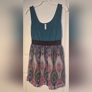 Juniors Xhilaration Teal Sleeveless Peacock Dress Size S